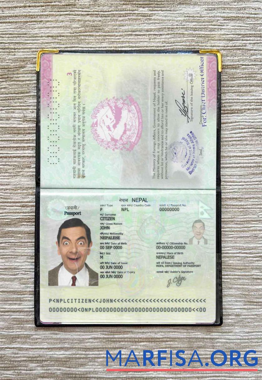 Blank Nepal passport photo look real example